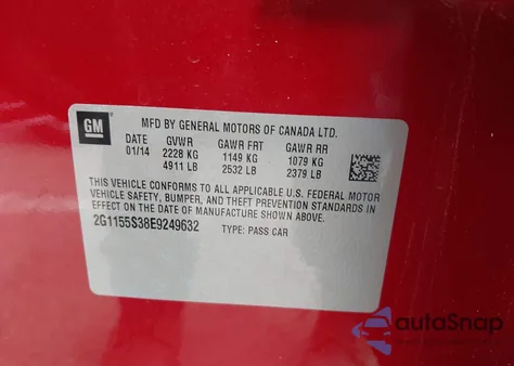 2014 Chevrolet Impala 2Lz z USA, uszkodzony, nr VIN 2G1155S38E9249632